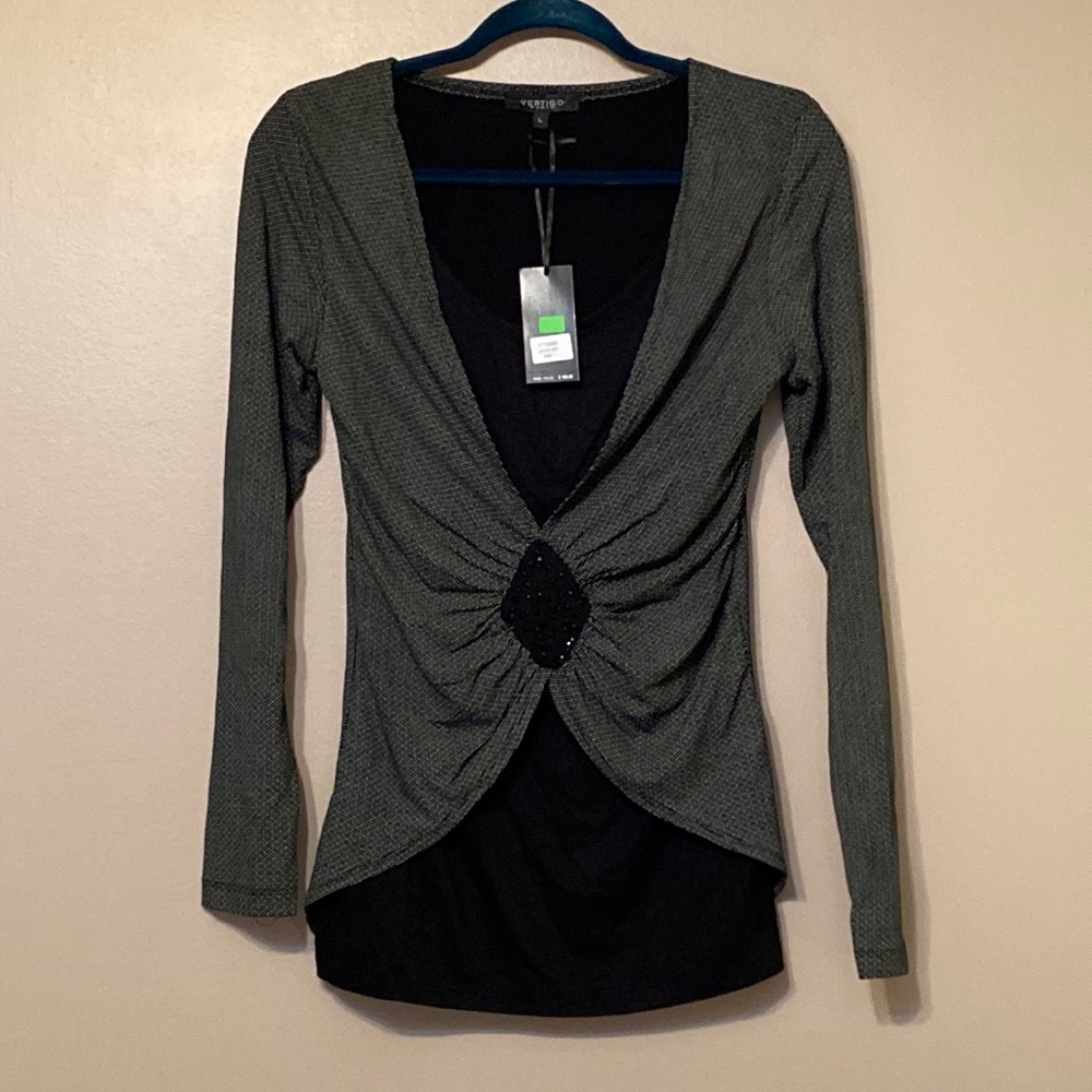 Vertigo Paris Black Dots Long Sleeve Top, Large